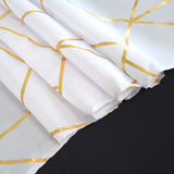 54"x54" White Polyester Square Tablecloth With Gold Foil Geometric Pattern