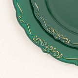 10 Pack | 7inch Hunter Emerald Green With Gold Vintage Rim Disposable Salad Plates