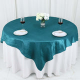 72x72Inch Peacock Teal Accordion Crinkle Taffeta Table Overlay, Square Tablecloth Topper