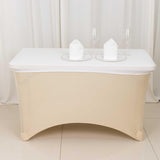 White Stretch Spandex Rectangle Tablecloth Top Cover 4ft Wrinkle Free Fitted Cover for 48"x30" Table