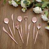 24 Pack | Rose Gold 8inch Modern Flatware Set, Heavy Duty Plastic Silverware With Blush Handles