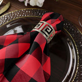 5 Pack | Black/Red Buffalo Plaid Cloth Dinner Napkins, Gingham Style | 15x15Inch