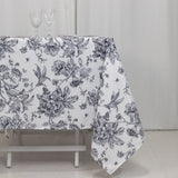 Polyester 70x70 Square Tablecloth White - Black French Toile Pattern for Elegant Occasions