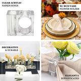 4 Pack | Clear Acrylic Square Napkin Ring Bud Vases, 2-in-1 Flower Napkin Holders