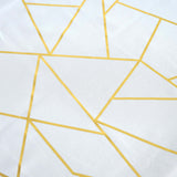 54"x54" White Polyester Square Table Overlay With Gold Foil Geometric Pattern#whtbkgd