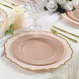 25-Pack Paper 10inch Round Dinner Plates in Dusty Rose Sunray Design with Gold Rim - Disposable