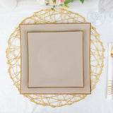 10 Pack | 10inch Taupe / Gold Concave Modern Square Plastic Dinner Plates Disposable Party Plates