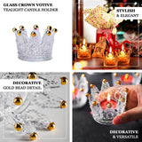 6 Pack Clear Crystal Glass Crown Tea Light Votive Candle Holders With Gold Beaded Tips 