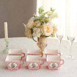 25 Pack Dusty Rose Mini Teacup and Saucer Party Favor Boxes with Rose Floral Print