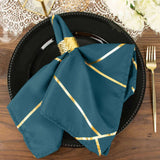 5 Pack | Peacock Teal With Geometric Gold Foil Cloth Polyester Dinner Napkins