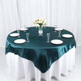 72"x72" Peacock Teal Satin Square Table Overlay