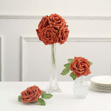 24 Roses 5inch Terracotta (Rust) Artificial Foam Flowers With Stem Wire and Leaves