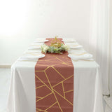 9ft Terracotta (Rust) With Gold Foil Geometric Pattern Table Runner