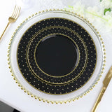 7.5inch Black / Gold 3D Disposable Dessert Plates Dotted Rim Design, Round Plastic Appetizer Plates