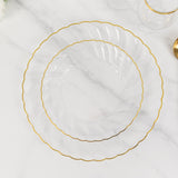 10 Pack 7.5inch Clear Gold Flair Rim Disposable Salad Plates, Plastic Dessert Appetizer Plates