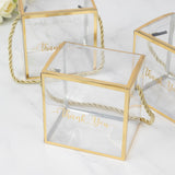 25 Pack Plastic Clear Square Gift Boxes with Gold Trim - Transparent Favor Boxes, Rope Handle