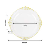 10 Pack | 8inch Clear Gold Leaf Embossed Baroque Plastic Salad Dessert Plates