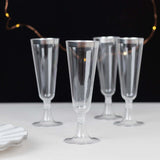 12 Pack Clear Disposable Champagne Flutes with Silver Rim, 5oz Transparent Plastic Toasting Cocktail