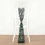 5 Pack Hunter Emerald Green Tulle Wedding Chair Sashes with Leaf Vine Embroidered Sequins