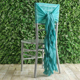 1 Set Turquoise Chiffon Hoods With Ruffles Willow Chiffon Chair Sashes
