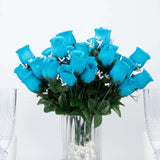 12 Bushes | Turquoise Artificial Premium Silk Flower Rose Buds | 84 Rose Buds