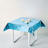 50 inch x 50 inch Turquoise Metallic Foil Square Tablecloth, Disposable Table Cover