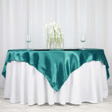 72" x 72" Turquoise Satin Square Tablecloth Overlay