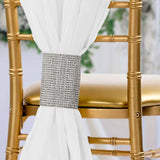 4 Pack | Silver Rhinestone Mesh Velcro Backdrop Curtain Bands, Large Chair Sash Clip Tie Backs