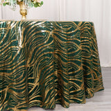 120inch Hunter Emerald Green Gold Wave Mesh Round Tablecloth With Embroidered Sequins