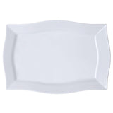 White Plastic Disposable Rectangular Serving Trays Plates - With Glossy Finish & Wave Trimmed Rim#whtbkgd