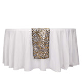 12x108inch Black Gold Wave Mesh Table Runner With Embroidered Sequins