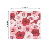 50 Pack | 2 Ply Soft Red / Pink Rose Design Paper Cocktail Napkins