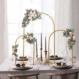 Set of 3 Gold Metal Chiara Arch Wedding Cake Display Stand with Rounded Top, Flower Balloon Frame