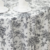 Polyester 120inch Round Tablecloth White - Black French Toile Pattern for Chic Weddings