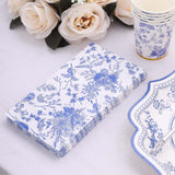 20 Pack White Blue 2-Ply Disposable Party Napkins in French Toile Print, Highly Absorbent Soft