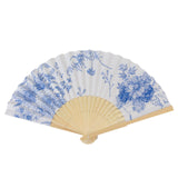 5-Pack Paper Folding Fans Party Favors in White & Blue French Toile Pattern, Handheld Fans#whtbkgd