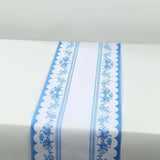 5 Pack White Blue Bordered Style Non-Woven Table Runner with Ornate Floral Prints