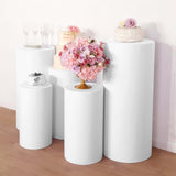 Set of 5 White Cylinder Stretch Fitted Pedestal Pillar Prop Covers