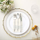 10 Pack | 10inch White / Silver Beaded Rim Disposable Dinner Plates, Round Plastic Party Plates