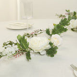 6ft White Silk Rose Peony Flower Garland, Mixed Floral Greenery Garland