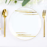 10 Pack | White & Gold Brush Stroked 10inch Round Plastic Dinner Plates