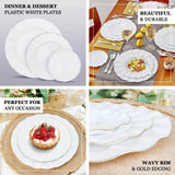 10 Pack | 11 White Disposable Dinner Plates With Gold Ruffled Rim, Round Plastic Party Plates