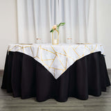 54"x54" White Polyester Square Table Overlay With Gold Foil Geometric Pattern