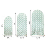 Set of 3 White Green Satin Chiara Wedding Arch Covers With Eucalyptus Leaves Print, Fitted Covers