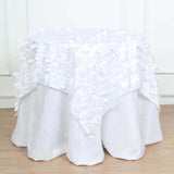 54" White 3D Leaf Petal Taffeta Fabric Square Table Overlay