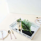 Fleur De Lis White Metal Decorative Vanity Serving Tray with handles, Rectangle Mirrored Tray