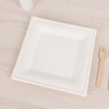 50 Pack | 10inch White Biodegradable Bagasse Square Party Plates, Disposable Sugarcane Dinner Plates