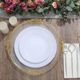 10 Pack | 10inch Glossy White Round Disposable Dinner Plates With Gold Rim