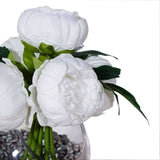 5 Flower Head White Peony Bouquet | Artificial Silk Peonies Spray