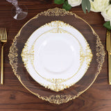 10 Pack | 8inch White Gold Leaf Embossed Baroque Plastic Salad Dessert Plates